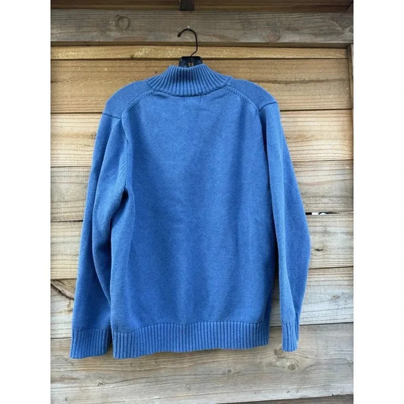 LL Bean Men's Large 1/4 Zip Mock Neck Sweater Long Sleeve 100% Cotton Blue - Picture 10 of 10